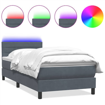 vidaXL Lit boxspring avec matelas et LED gris foncé 80x210 cm Velours