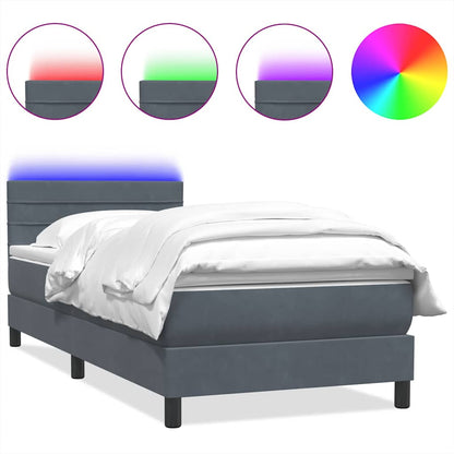 vidaXL Boxspringbett mit Matratze & LED Dunkelgrau 80x210 cm Samt