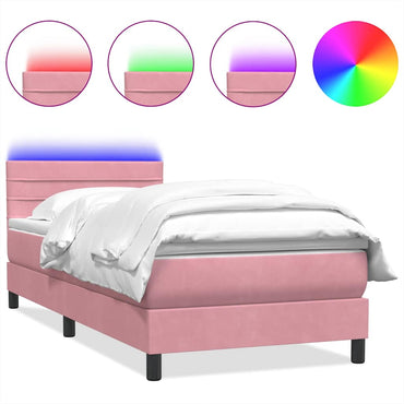 vidaXL Boxspringbett mit Matratze & LED Rosa 80x210 cm Samt