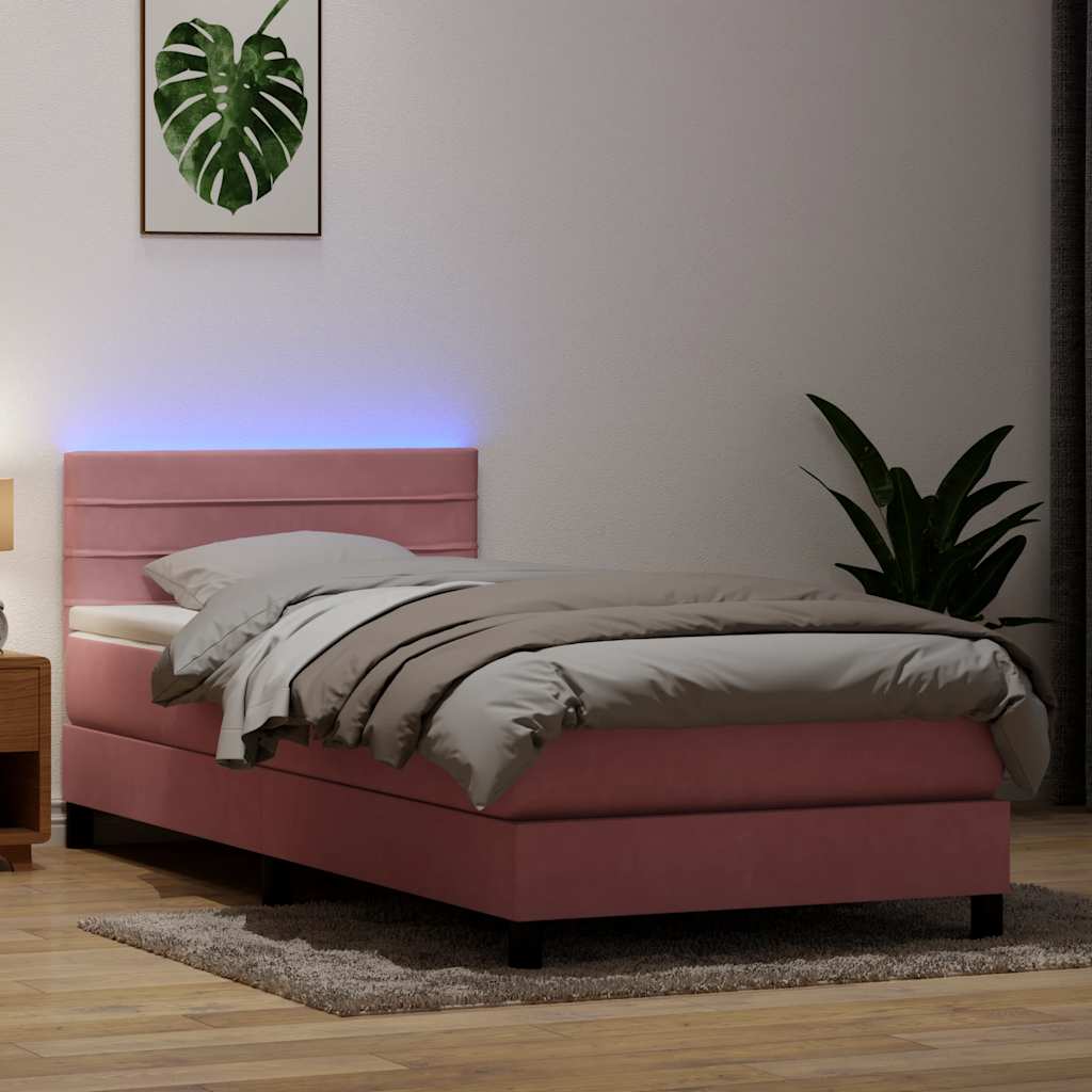 vidaXL Boxspringbett mit Matratze & LED Rosa 80x210 cm Samt