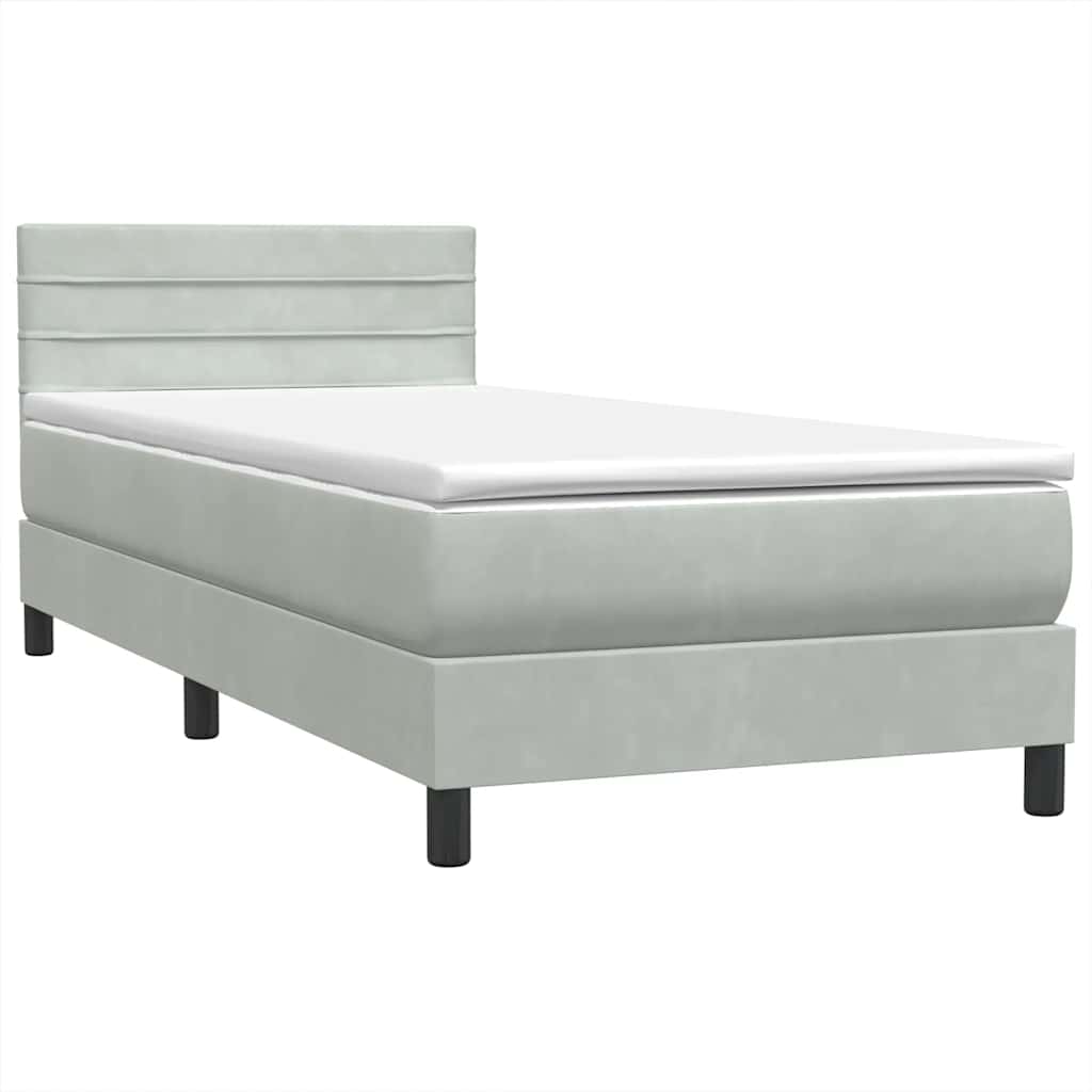 vidaXL Lit boxspring avec matelas et LED Gris clair 90x210 cm Velours