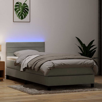 vidaXL Lit boxspring avec matelas et LED Gris clair 90x210 cm Velours