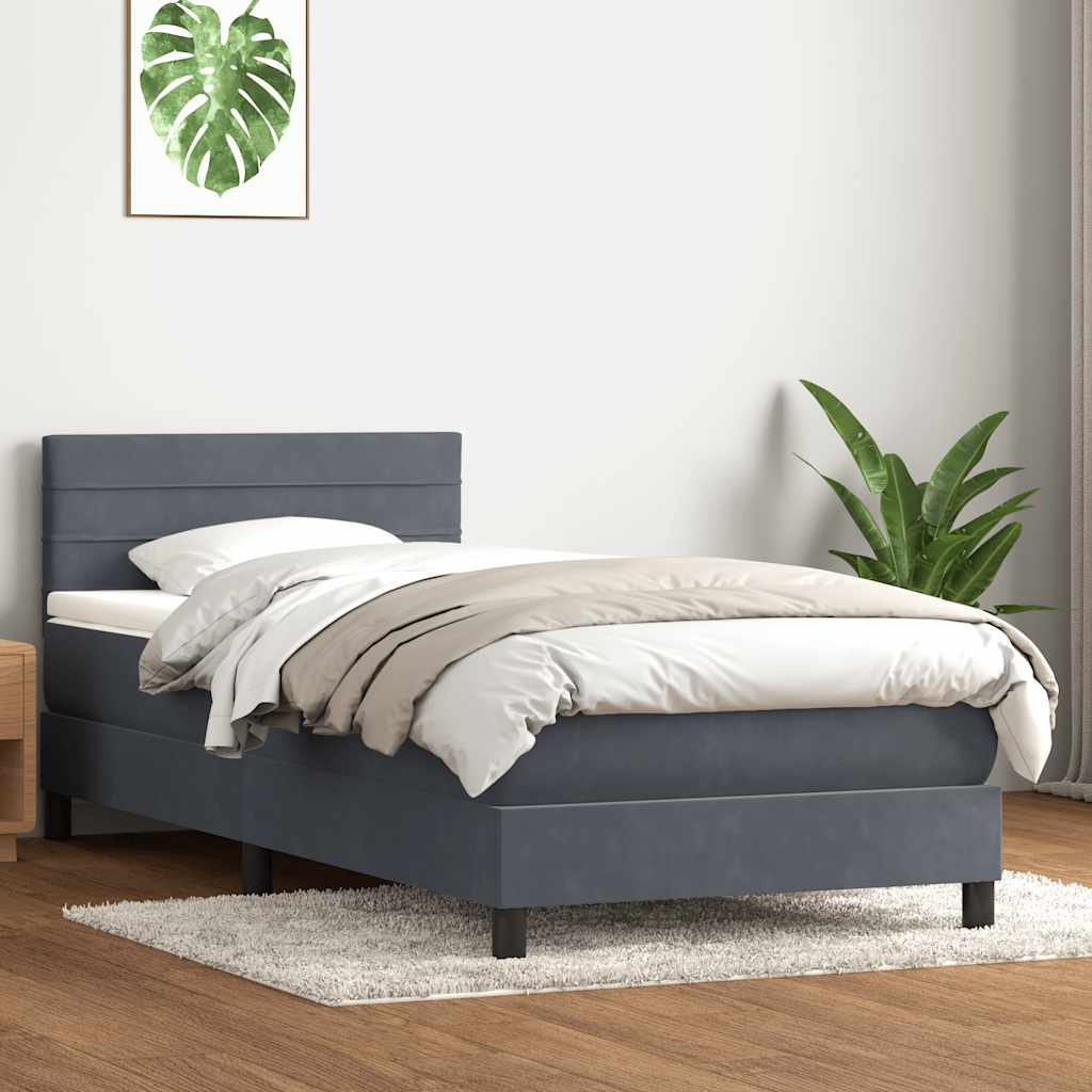 vidaXL Boxspringbett mit Matratze & LED Dunkelgrau 90x210 cm Samt