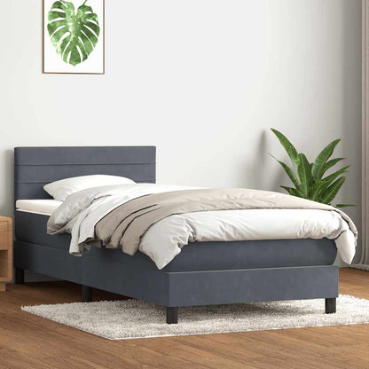 vidaXL Boxspringbett mit Matratze & LED Dunkelgrau 90x210 cm Samt