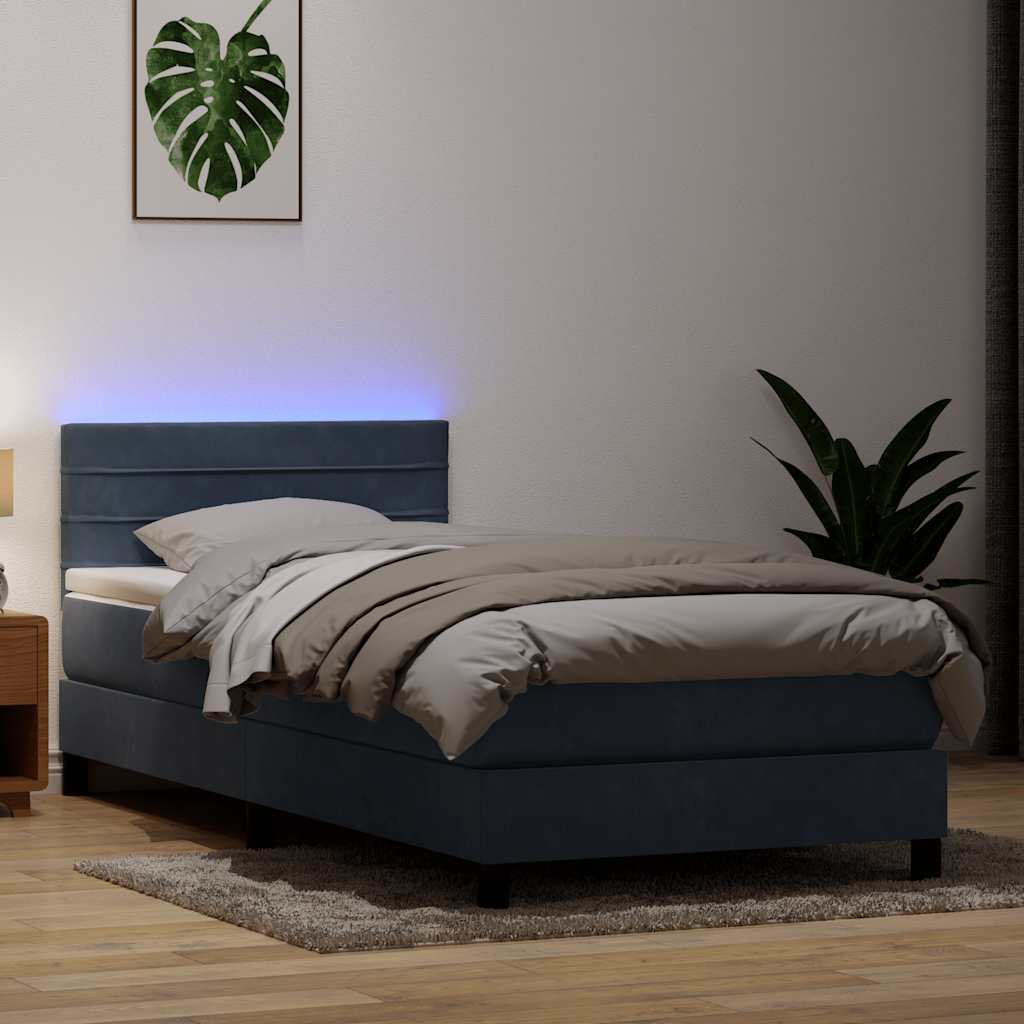 vidaXL Boxspringbett mit Matratze & LED Dunkelgrau 90x210 cm Samt