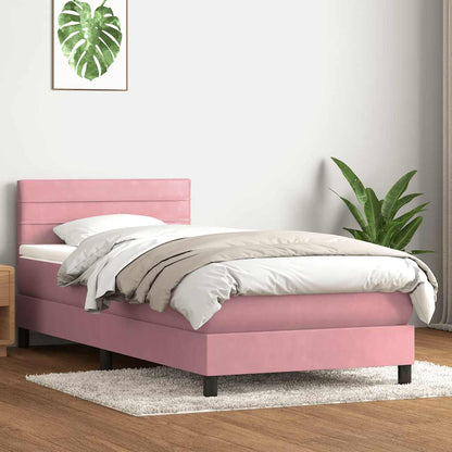 vidaXL Boxspringbett mit Matratze & LED Rosa 90x210 cm Samt