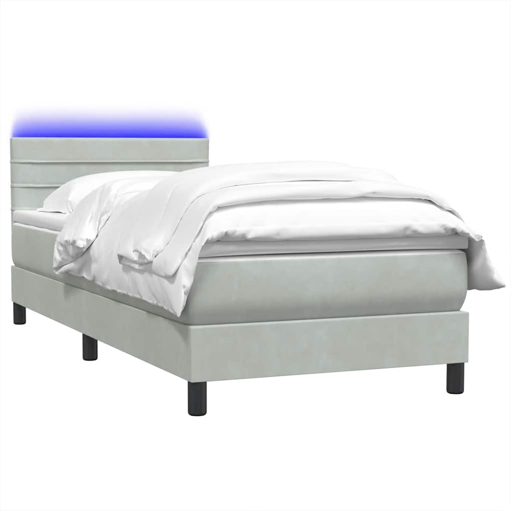 vidaXL Boxspringbett mit Matratze & LED Hellgrau 100x210 cm Samt