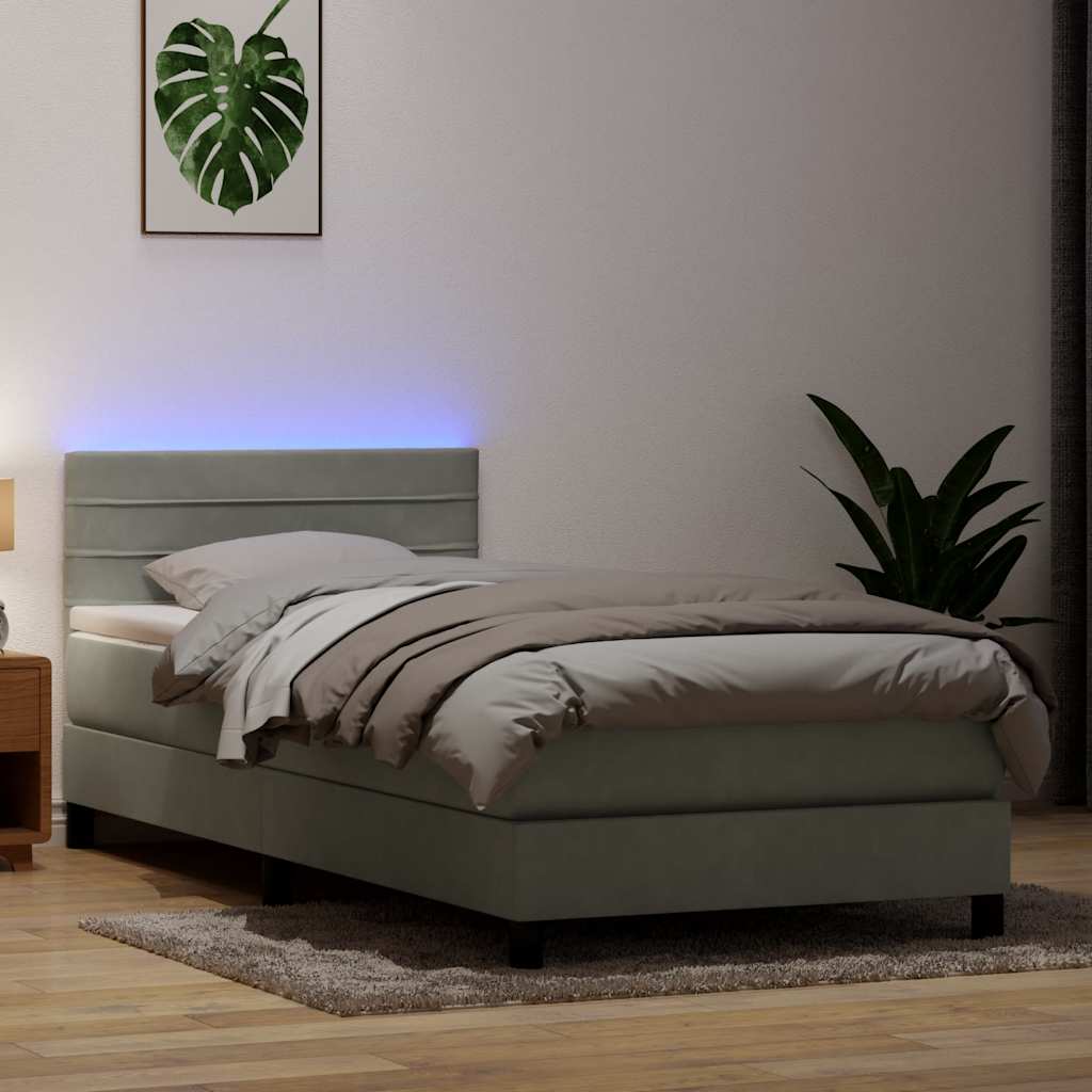 vidaXL Boxspringbett mit Matratze & LED Hellgrau 100x210 cm Samt