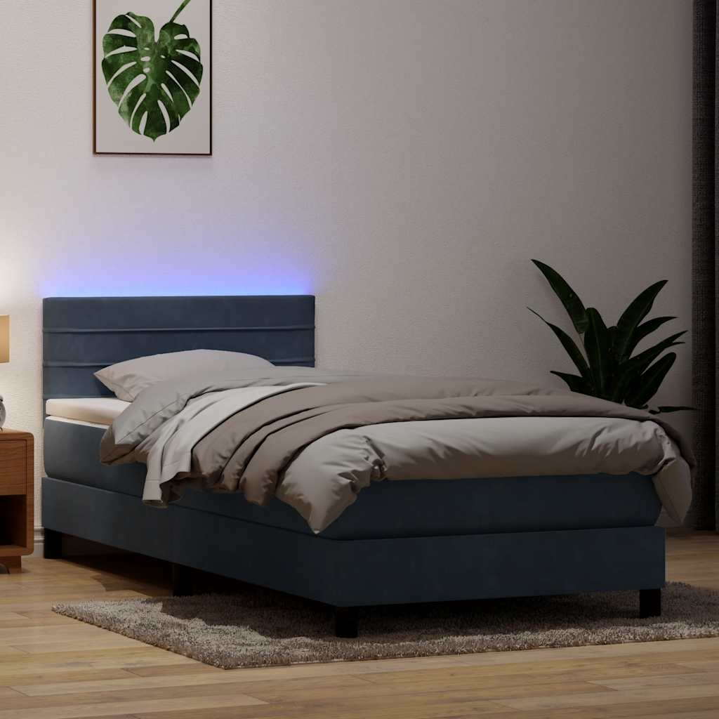 vidaXL Lit coffre avec matelas et LED gris foncé 100x210 cm velours