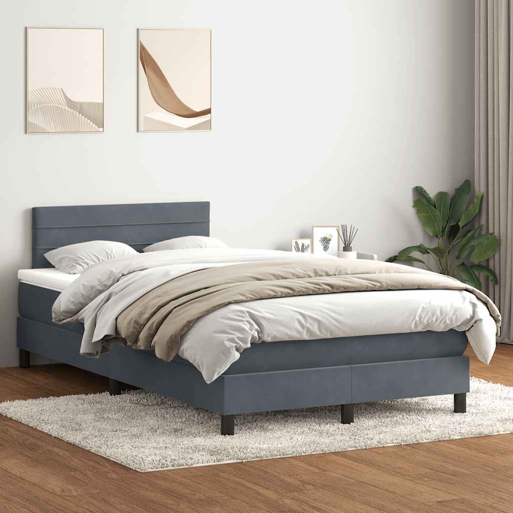 vidaXL Boxspringbett mit Matratze & LED Dunkelgrau 120x210 cm Samt