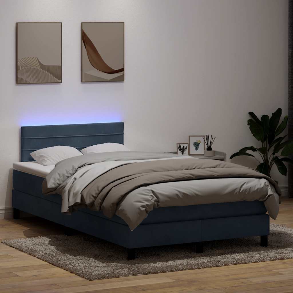 vidaXL Boxspringbett mit Matratze & LED Dunkelgrau 120x210 cm Samt
