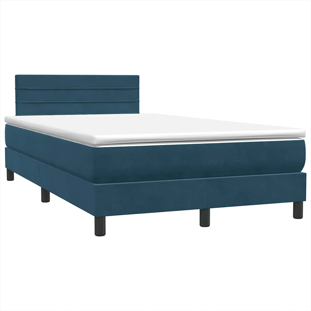 vidaXL Boxspringbett mit Matratze & LED Dunkelblau 120x210 cm Samt