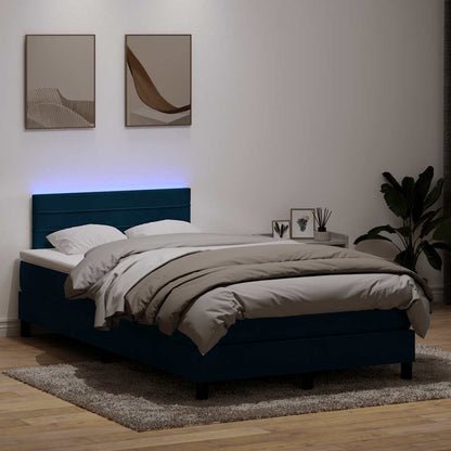 vidaXL Boxspringbett mit Matratze & LED Dunkelblau 120x210 cm Samt