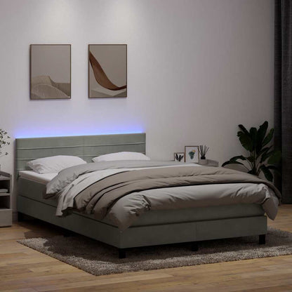 vidaXL Lit coffre avec matelas et LED Gris clair 140x210 cm Velours