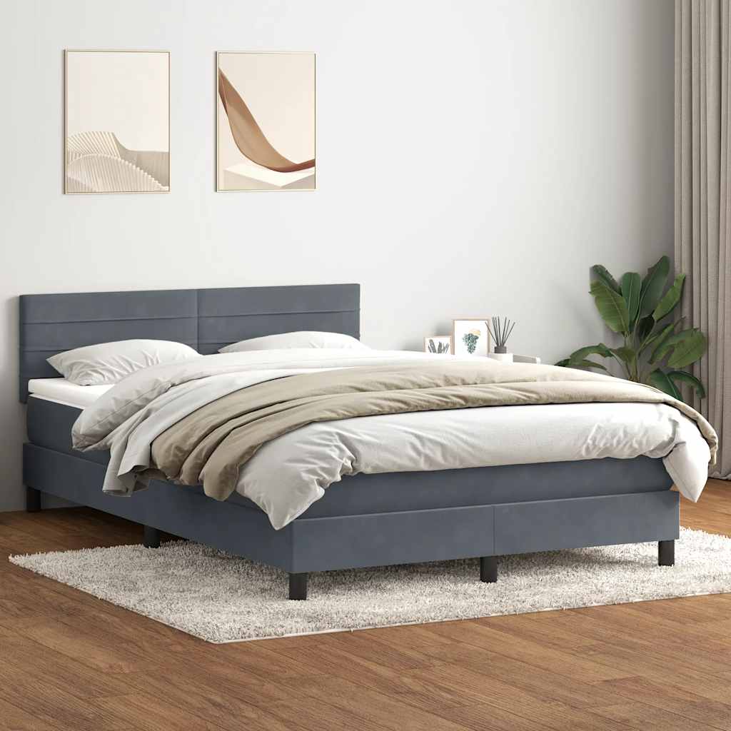 vidaXL Boxspringbett mit Matratze & LED Dunkelgrau 140x210 cm Samt