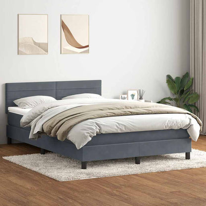 vidaXL Boxspringbett mit Matratze & LED Dunkelgrau 140x210 cm Samt