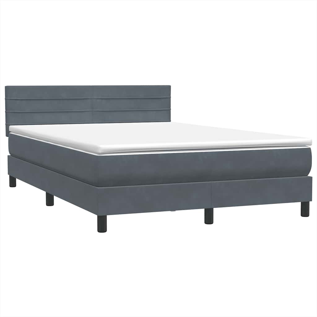 vidaXL Boxspringbett mit Matratze & LED Dunkelgrau 140x210 cm Samt