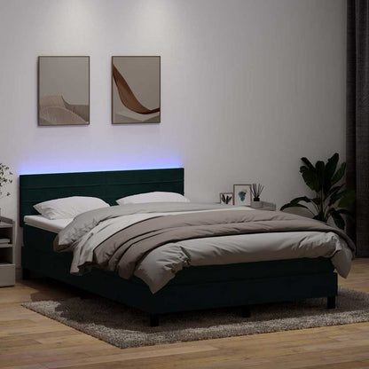 vidaXL Boxspringbett mit Matratze & LED Dunkelgrün 140x210 cm Samt