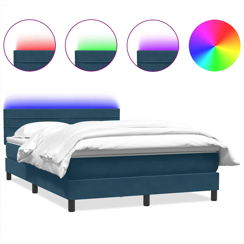 vidaXL Boxspringbett mit Matratze & LED Dunkelblau 140x210 cm Samt
