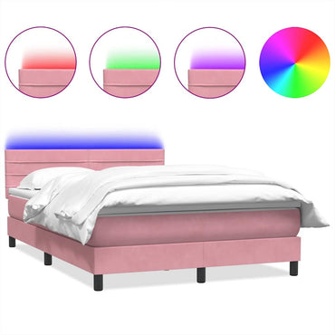 vidaXL Lit coffre avec matelas et LED Rose 140x210 cm Velours