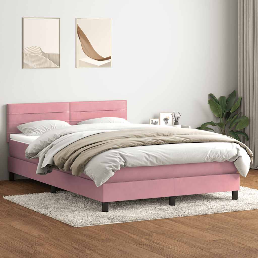 vidaXL Lit coffre avec matelas et LED Rose 140x210 cm Velours