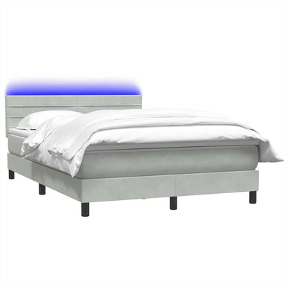vidaXL Boxspringbett mit Matratze & LED Hellgrau 160x210 cm Samt