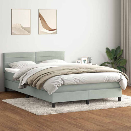 vidaXL Boxspringbett mit Matratze & LED Hellgrau 160x210 cm Samt