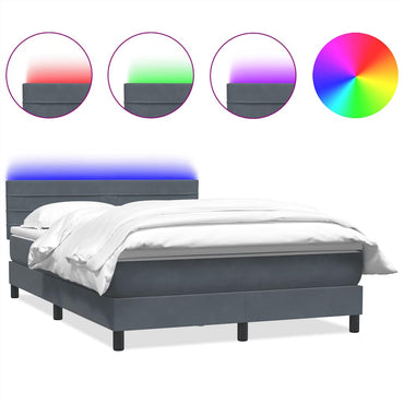vidaXL Boxspringbett mit Matratze & LED Dunkelgrau 160x210 cm Samt