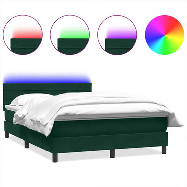 vidaXL Boxspringbett mit Matratze & LED Dunkelgrün 160x210 cm Samt