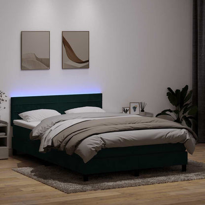 Boxspringbett mit Matratze & LED Dunkelgrün 160x210 cm Samt