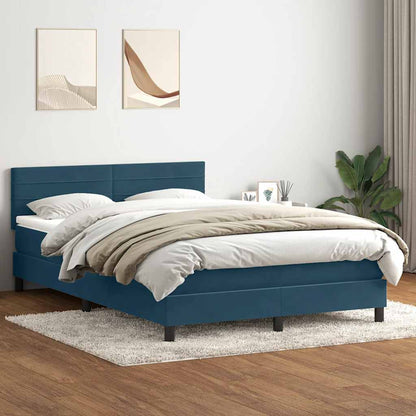vidaXL Boxspringbett mit Matratze & LED Dunkelblau 160x210 cm Samt