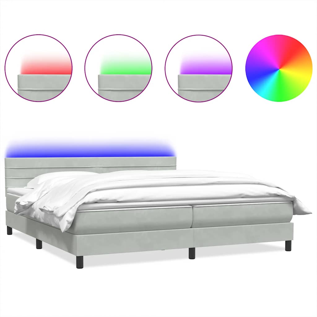 vidaXL Boxspringbett mit Matratze & LED Hellgrau 180x210 cm Samt