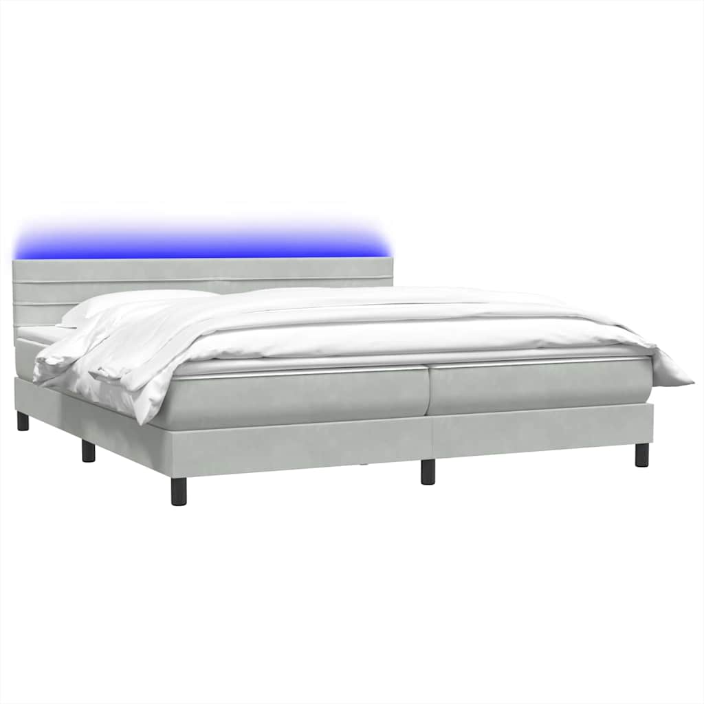 vidaXL Boxspringbett mit Matratze & LED Hellgrau 180x210 cm Samt