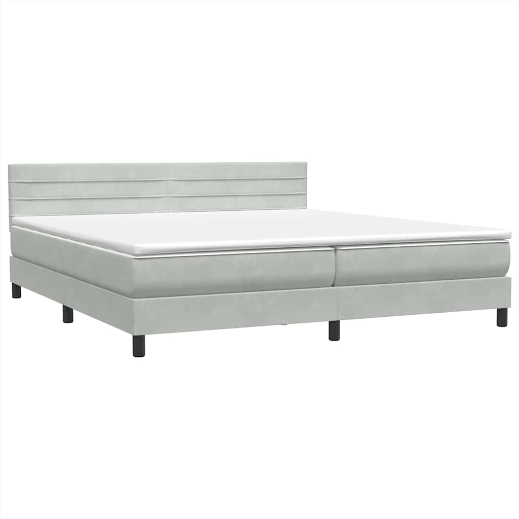 vidaXL Boxspringbett mit Matratze & LED Hellgrau 180x210 cm Samt