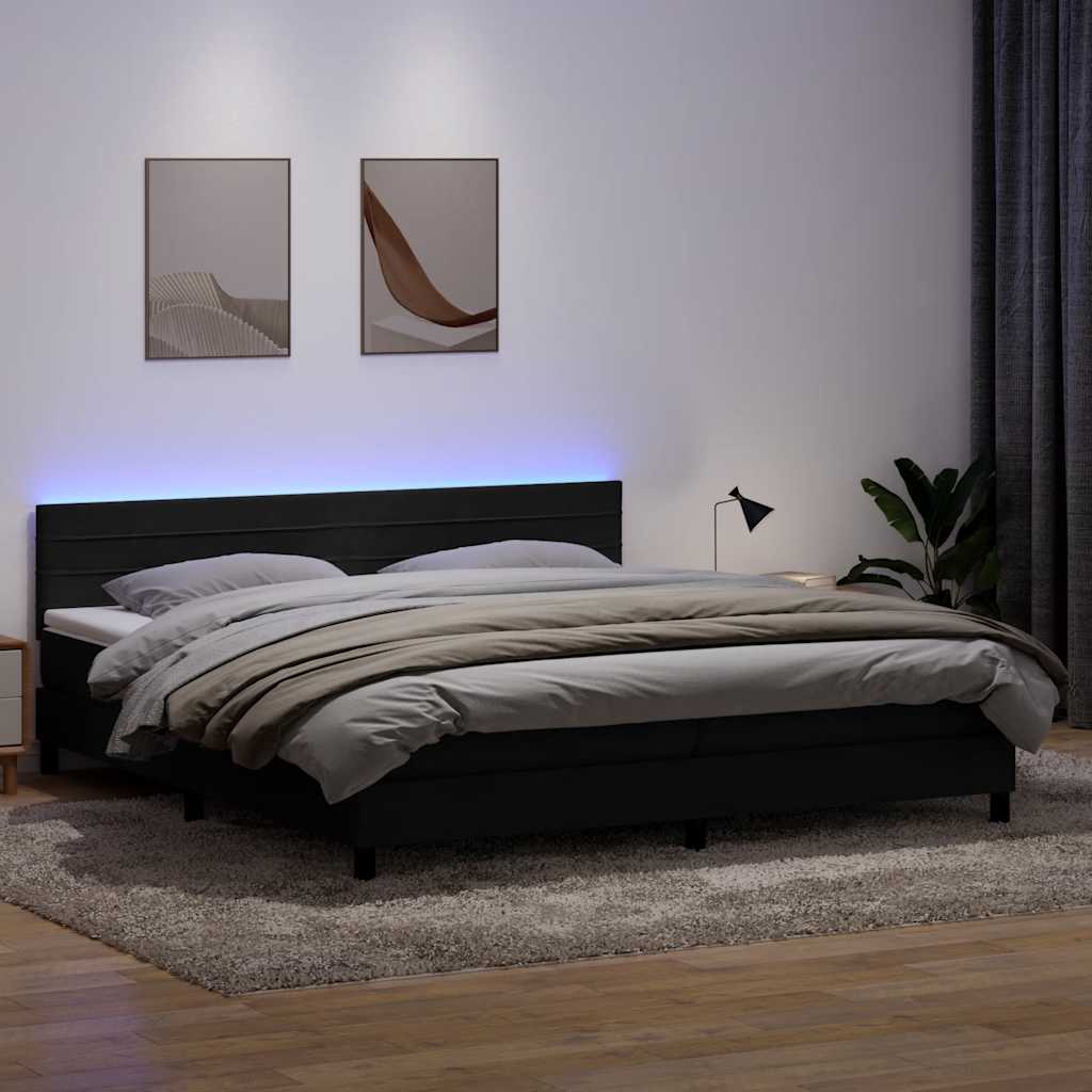 vidaXL Boxspringbett mit Matratze & LED Schwarz 180x210 cm Samt