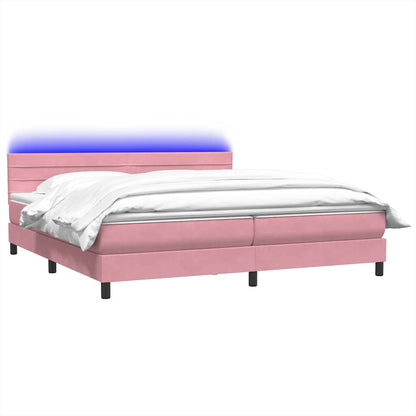 vidaXL Boxspringbett mit Matratze & LED Rosa 180x210 cm Samt