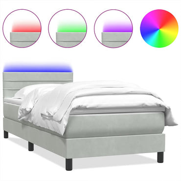 vidaXL Lit boxspring avec matelas et LED gris clair 80x220 cm Velours