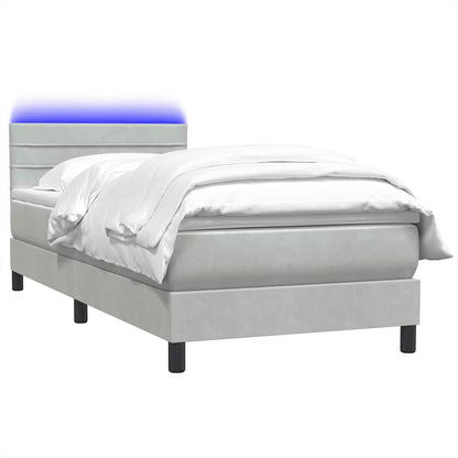 vidaXL Lit boxspring avec matelas et LED gris clair 80x220 cm Velours