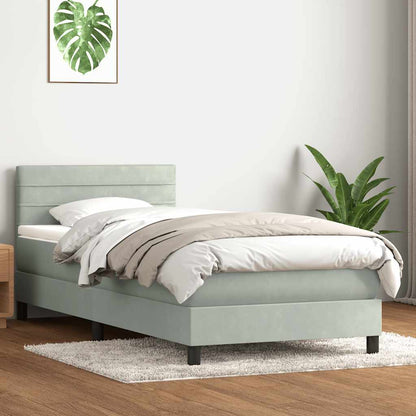 vidaXL Lit boxspring avec matelas et LED gris clair 80x220 cm Velours