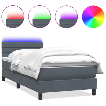 vidaXL Boxspringbett mit Matratze & LED Dunkelgrau 80x220 cm Samt