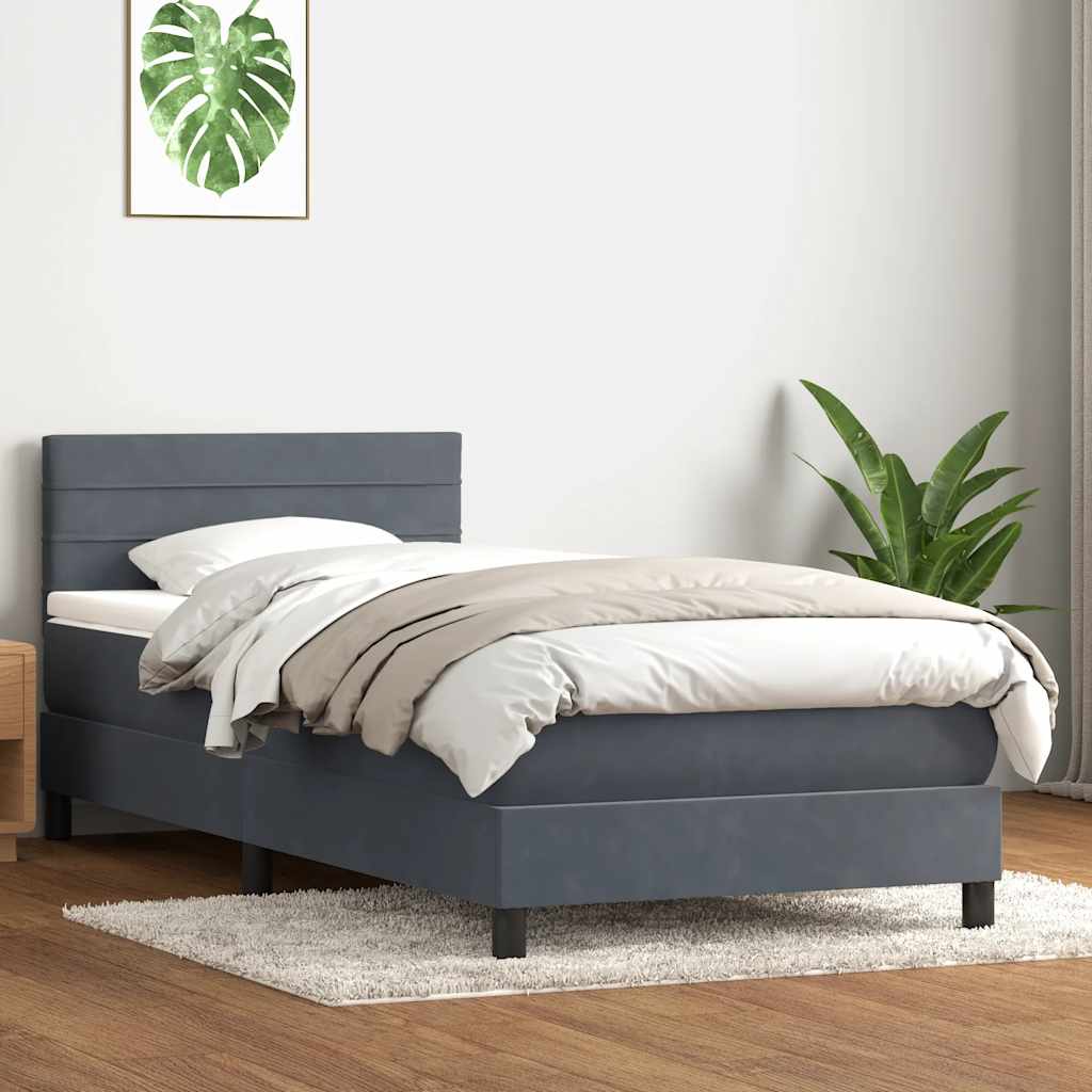 vidaXL Boxspringbett mit Matratze & LED Dunkelgrau 80x220 cm Samt