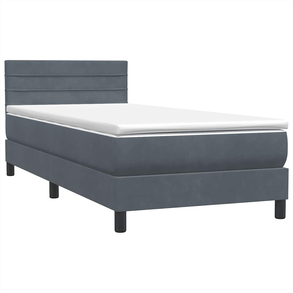 vidaXL Boxspringbett mit Matratze & LED Dunkelgrau 80x220 cm Samt