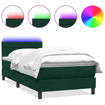 vidaXL Boxspringbett mit Matratze & LED Dunkelgrün 80x220 cm Samt
