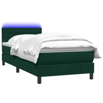 vidaXL Boxspringbett mit Matratze & LED Dunkelgrün 80x220 cm Samt