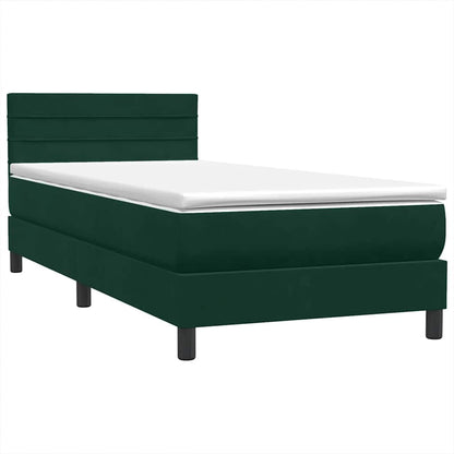vidaXL Boxspringbett mit Matratze & LED Dunkelgrün 80x220 cm Samt