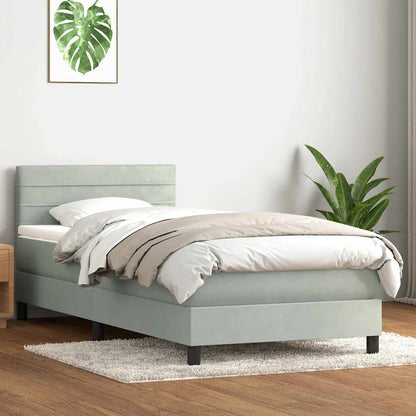 vidaXL Lit coffre tapissier avec matelas et LED Gris clair 90x220 cm Velours