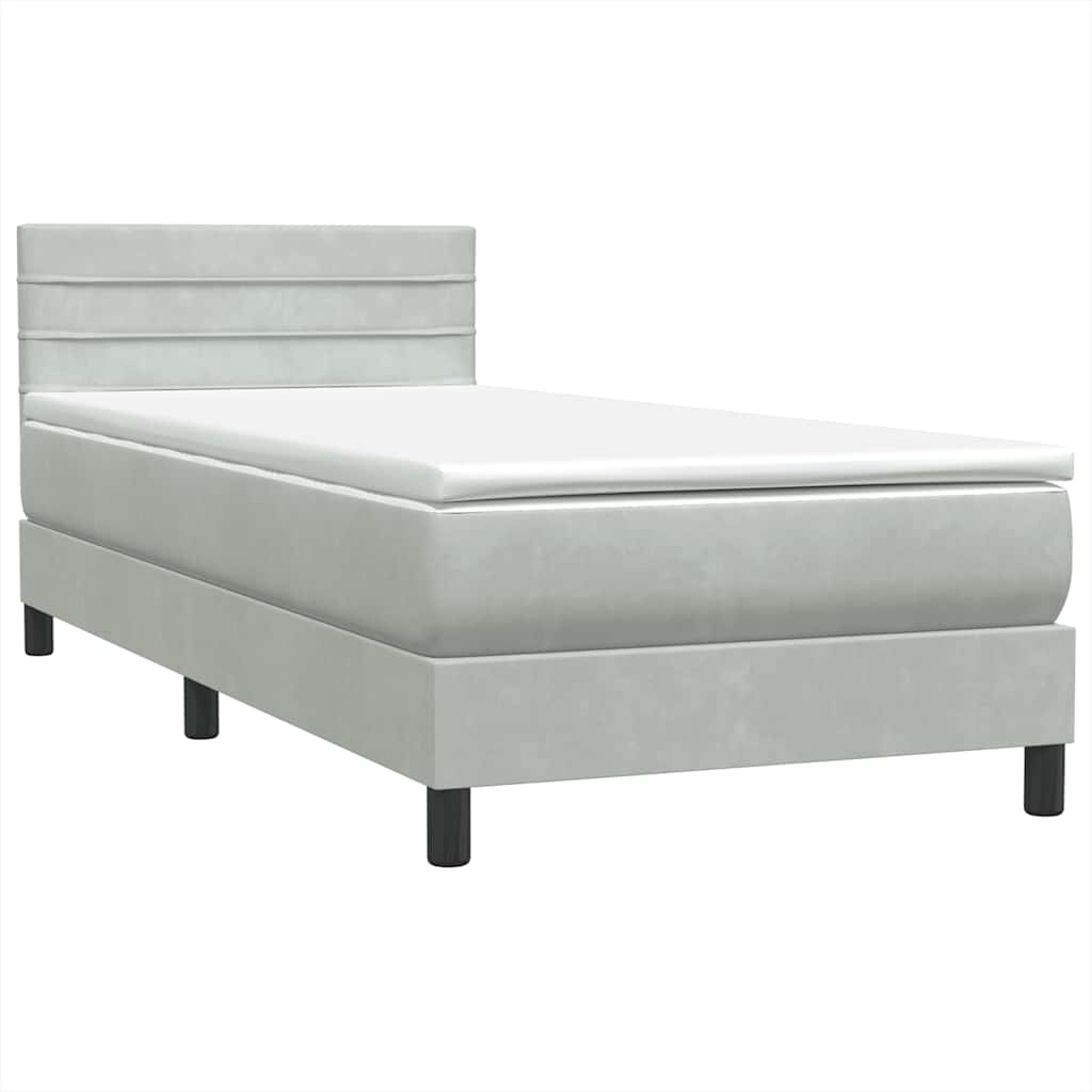 vidaXL Lit coffre tapissier avec matelas et LED Gris clair 90x220 cm Velours