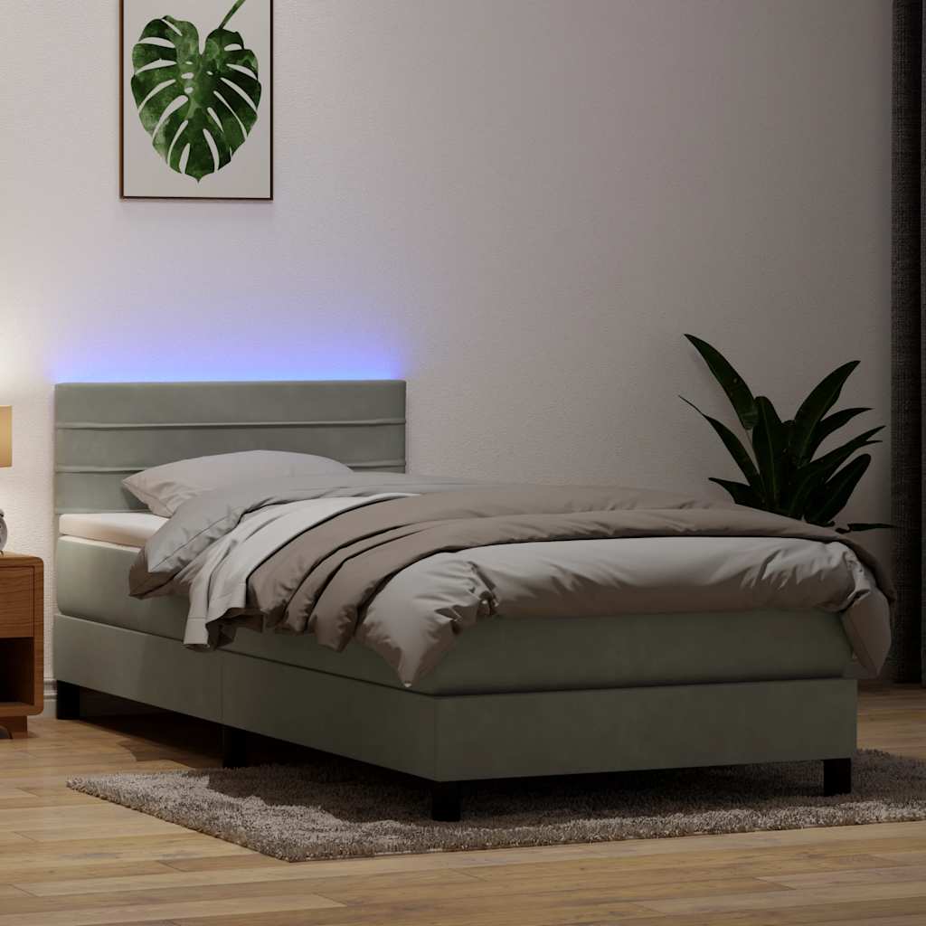 vidaXL Lit coffre tapissier avec matelas et LED Gris clair 90x220 cm Velours