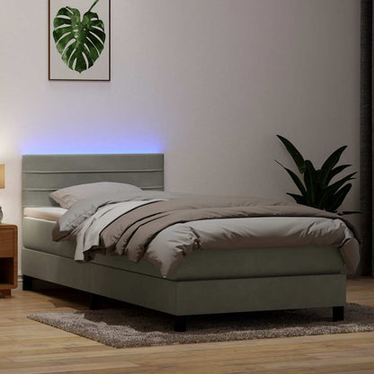 vidaXL Lit coffre tapissier avec matelas et LED Gris clair 90x220 cm Velours