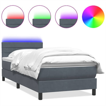 vidaXL Lit coffre avec matelas et LED gris foncé 90x220 cm velours